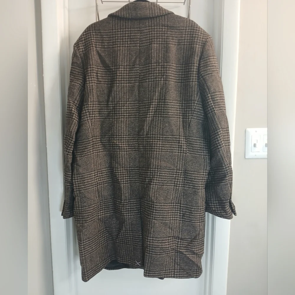Express Brown Check Wool Trench Style Single Breasted Coat XL NWOT